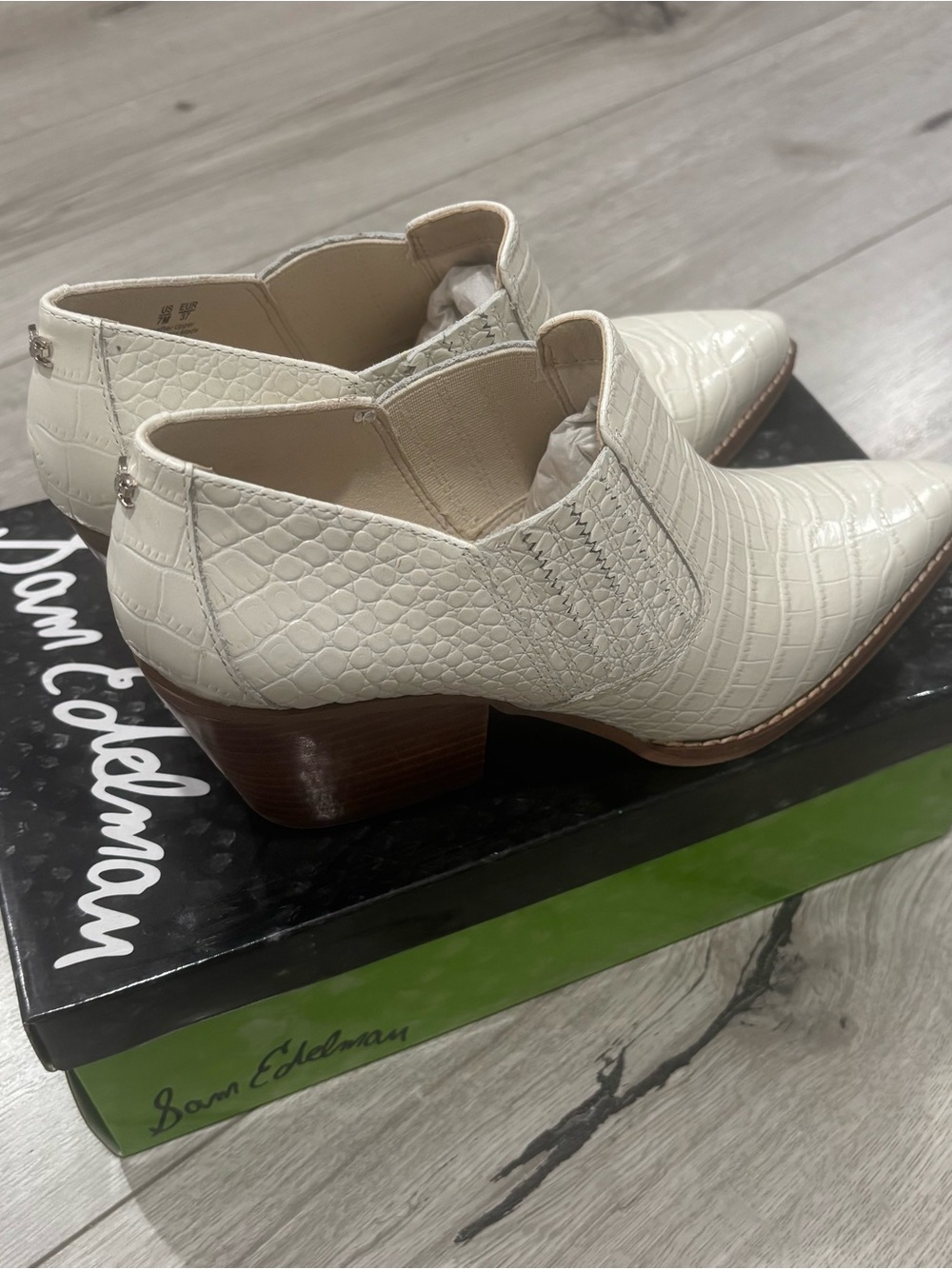 SAM EDELMAN Walton Croc Embossed White Leather Boot Size 7